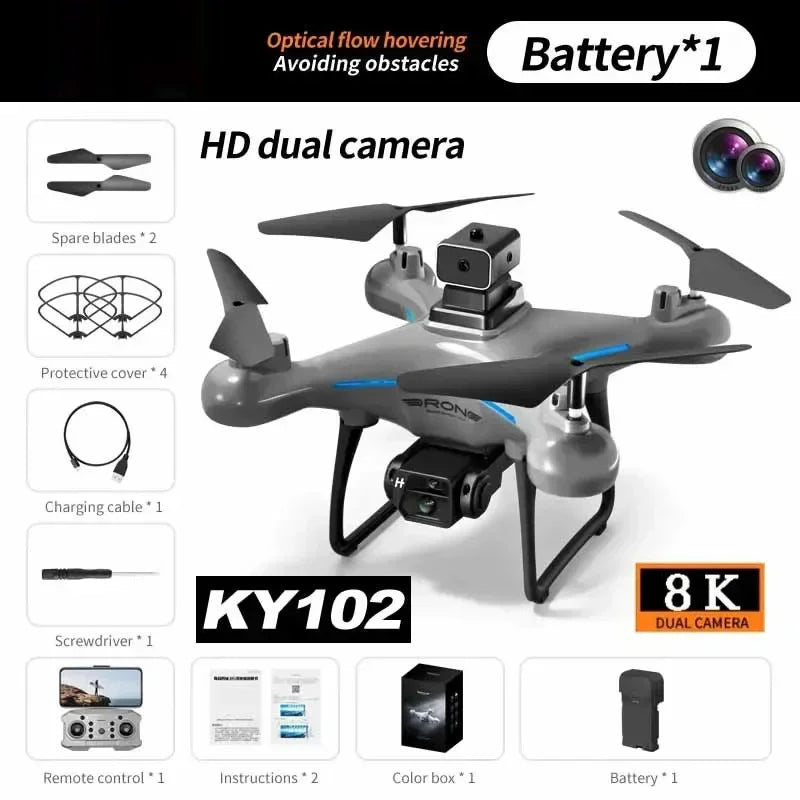KY102 8K Dual-Camera Drone with 360° Obstacle Avoidance, Optical Flow Stabilization, Long Range, and Real-Time Transmission