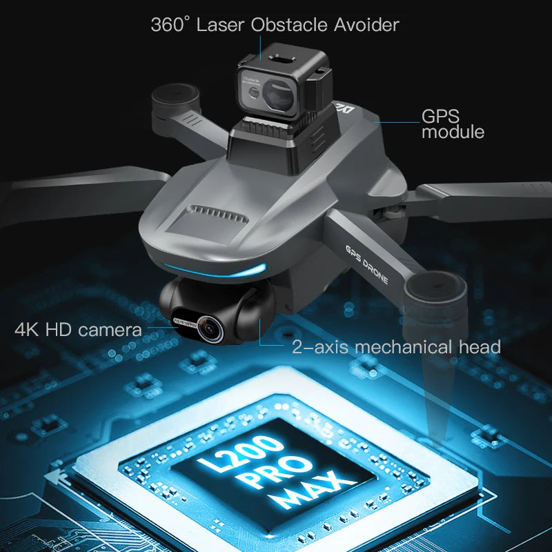 L200 PRO MAX Ultra 4K Drone, GPS, EIS Gimbal, 360° Obstacle Avoidance, 3000m Range, 25-Min Flight