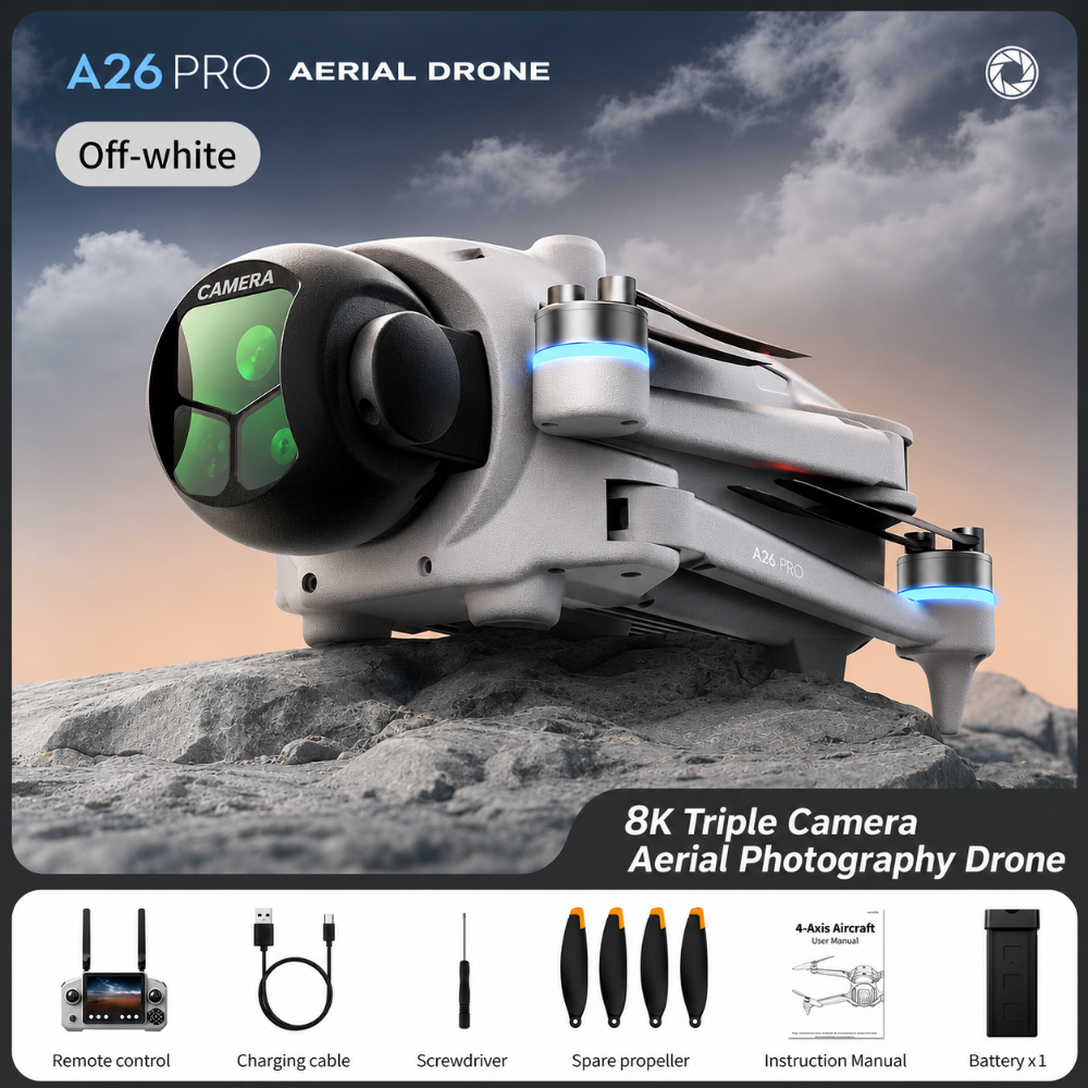 A26 Pro GPS Drone 8K Triple Camera, 4.5-Inch Screen Remote Controller, Brushless Motor, 360° Obstacle Avoidance, Airdrop
