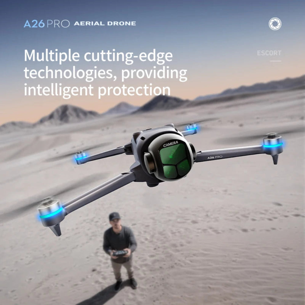 A26 Pro GPS Drone 8K Triple Camera, 4.5-Inch Screen Remote Controller, Brushless Motor, 360° Obstacle Avoidance, Airdrop