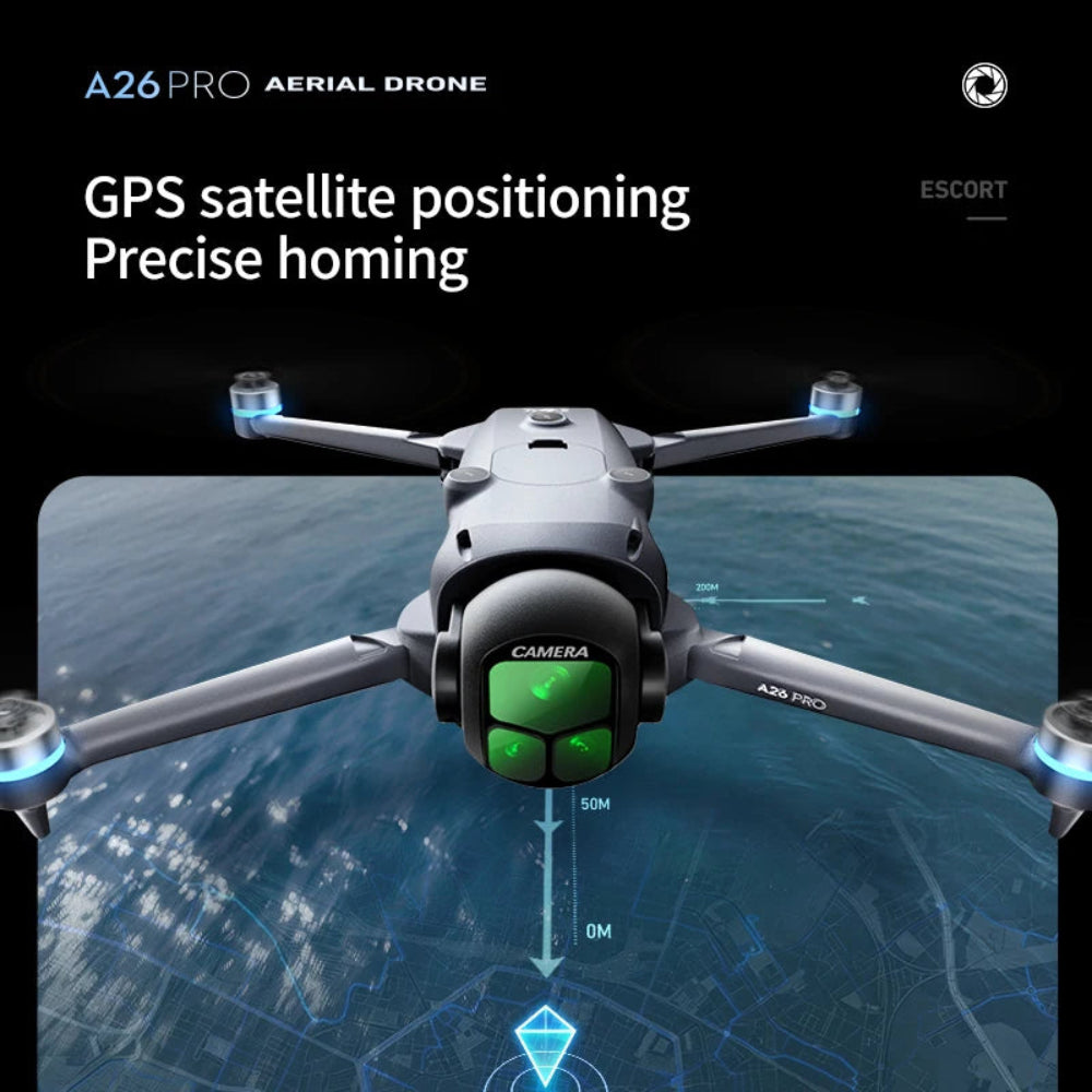 A26 Pro GPS Drone 8K Triple Camera, 4.5-Inch Screen Remote Controller, Brushless Motor, 360° Obstacle Avoidance, Airdrop