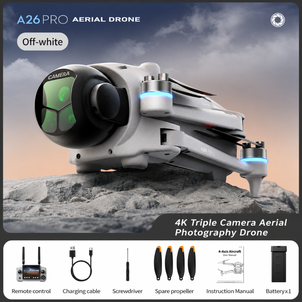 A26 Pro GPS Drone 8K Triple Camera, 4.5-Inch Screen Remote Controller, Brushless Motor, 360° Obstacle Avoidance, Airdrop