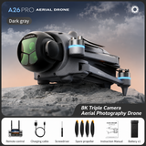 A26 Pro GPS Drone 8K Triple Camera, 4.5-Inch Screen Remote Controller, Brushless Motor, 360° Obstacle Avoidance, Airdrop
