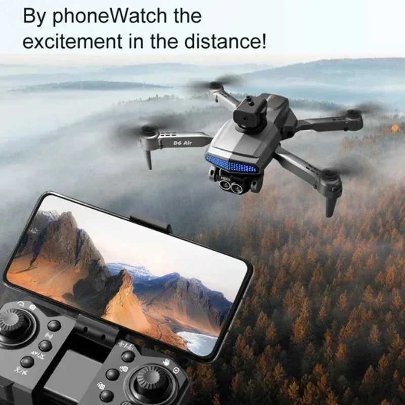 D6 Pro Drone 8K Dual Camera, 5-Sided Obstacle Avoidance, Brushless Motors, Foldable, EIS Stabilization