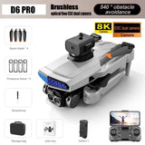 D6 Pro Drone 8K Dual Camera, 5-Sided Obstacle Avoidance, Brushless Motors, Foldable, EIS Stabilization