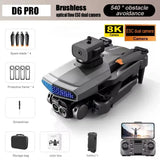 D6 Pro Drone 8K Dual Camera, 5-Sided Obstacle Avoidance, Brushless Motors, Foldable, EIS Stabilization