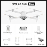 FIMI X8 Tele Max Drone 48MP Dual Sony Camera, 20KM Range, 30x Hybrid Zoom, 4K 60FPS HDR, 3-Axis Gimbal, AI Night Video