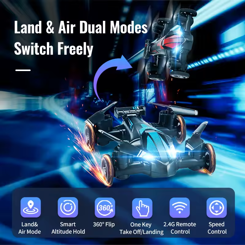 Flying Car Remote Control Vehicle, Dual-Mode RC Car, Mini Drone Toy, Altitude Hold, Headless Mode, Blue