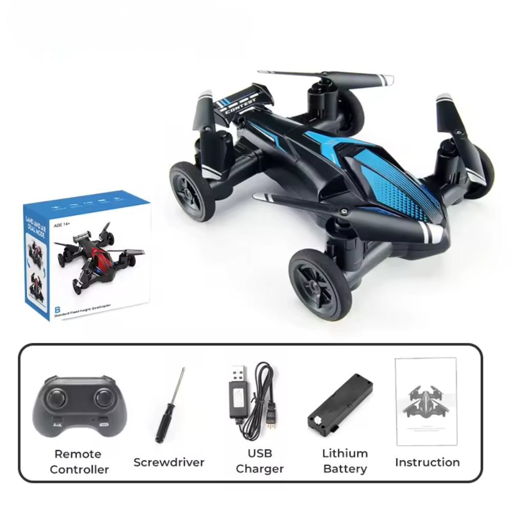 Flying Car Remote Control Vehicle, Dual-Mode RC Car, Mini Drone Toy, Altitude Hold, Headless Mode, Blue