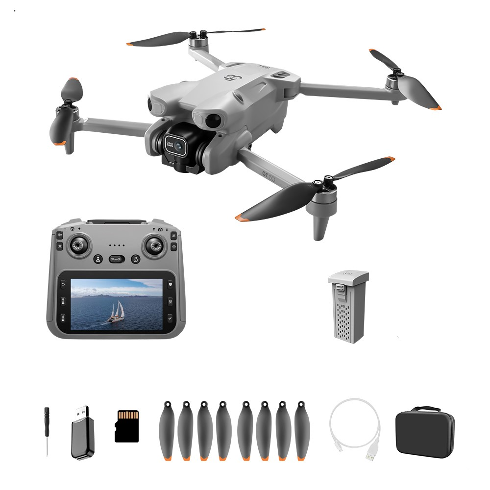 GT50 Drone 8K HD Dual Camera, 4.3-Inch Screen Remote Controller, WiFi FPV, Brushless Motor, Optical Flow Positioning, EIS Stabilisation