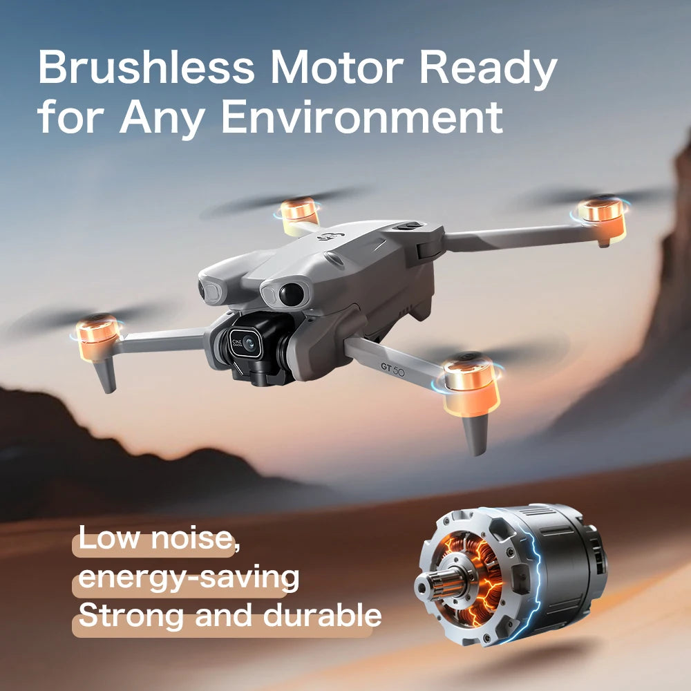 GT50 Drone 8K HD Dual Camera, 4.3-Inch Screen Remote Controller, WiFi FPV, Brushless Motor, Optical Flow Positioning, EIS Stabilisation