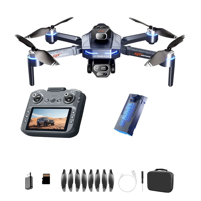 GT8 Drone 8K Dual Camera, GPS, Brushless Motor, 4.3” FPV Screen Remote, Laser Obstacle Avoidance, Optical Flow Hover, Smart Battery Level Indicator