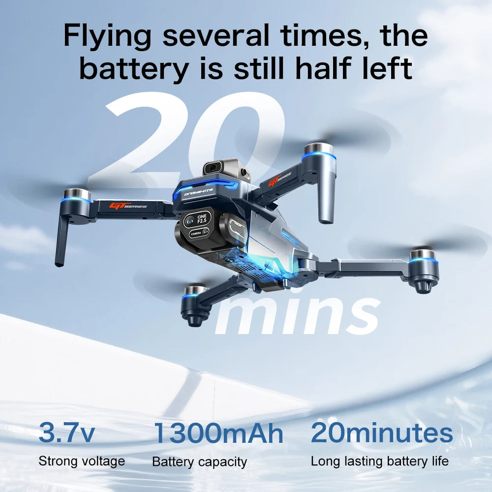 GT8 Drone 8K Dual Camera, GPS, Brushless Motor, 4.3” FPV Screen Remote, Laser Obstacle Avoidance, Optical Flow Hover, Smart Battery Level Indicator