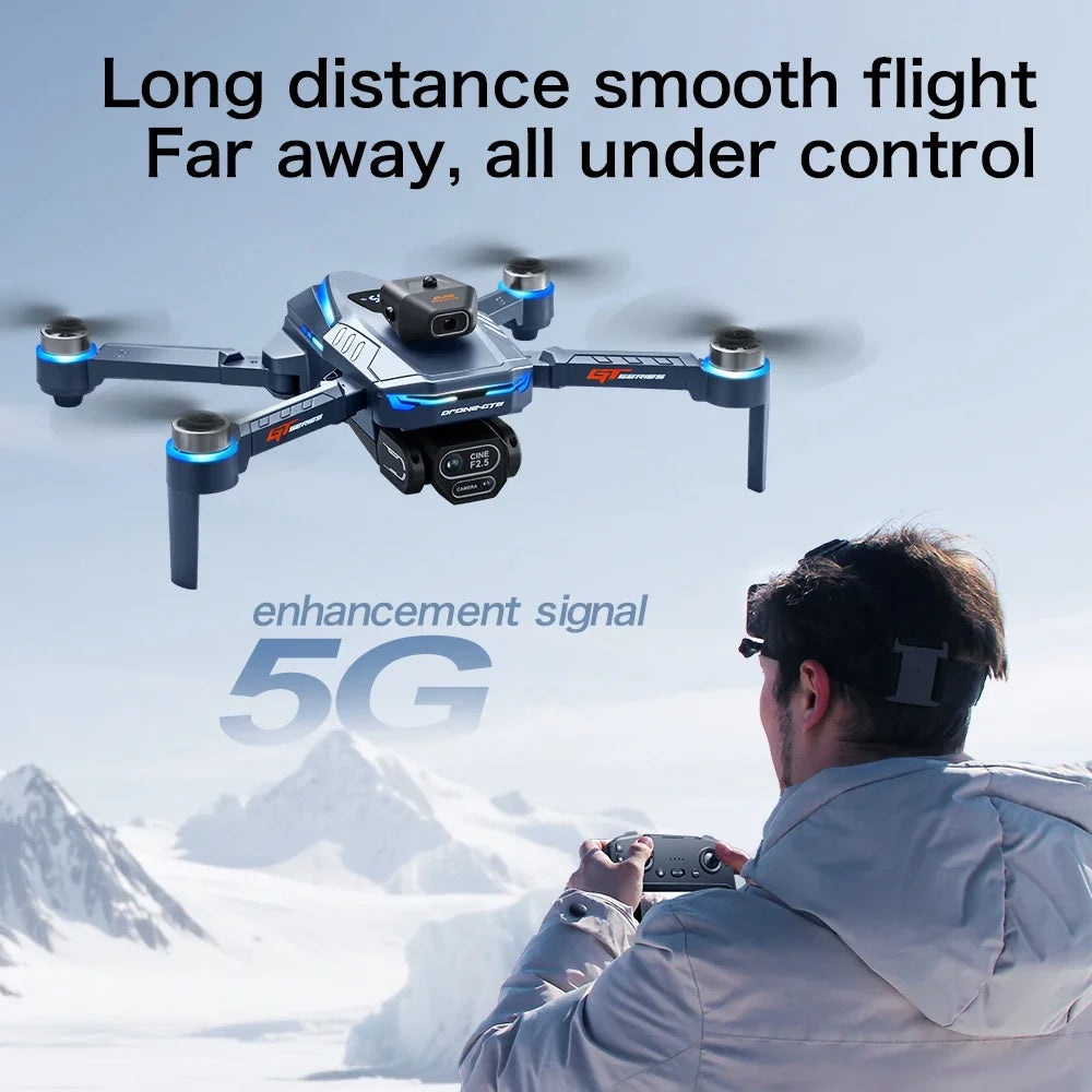 GT8 Drone 8K Dual Camera, GPS, Brushless Motor, 4.3” FPV Screen Remote, Laser Obstacle Avoidance, Optical Flow Hover, Smart Battery Level Indicator