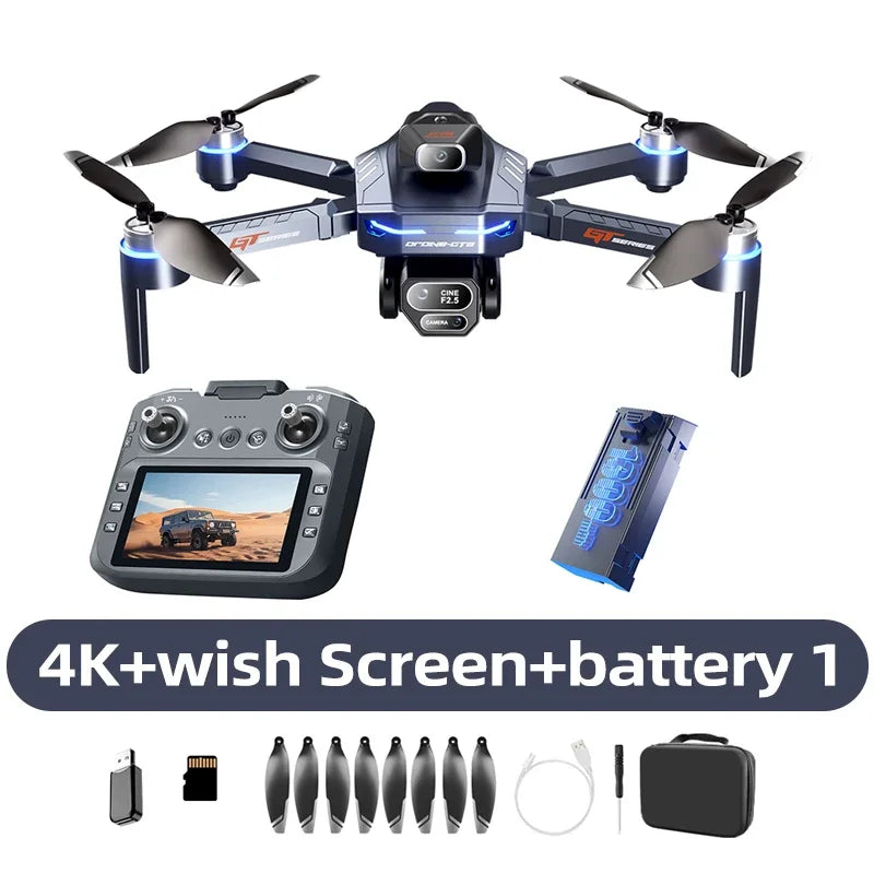 GT8 Drone 8K Dual Camera, GPS, Brushless Motor, 4.3” FPV Screen Remote, Laser Obstacle Avoidance, Optical Flow Hover, Smart Battery Level Indicator