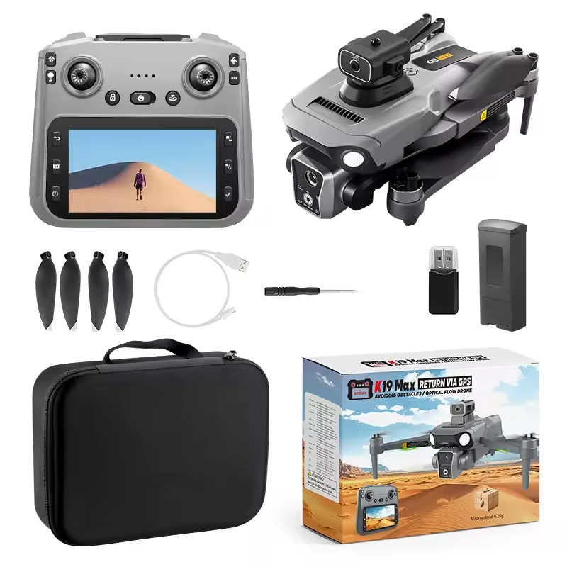 K19 MAX Drone 8K GPS, 4.5” Screen Remote, 5G FPV, Laser Obstacle Avoidance 360°, Brushless Motors, Airdrop System, 5000m Range