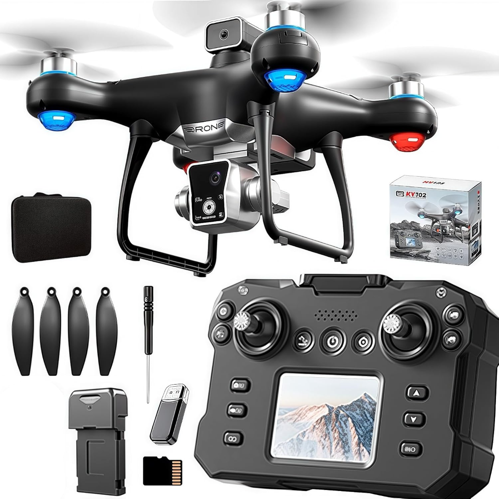 KY102 Max Drone 8K Triple Camera, Brushless, 4-Way Obstacle Avoidance, Screen Remote, Optical Flow, Long Flight Time