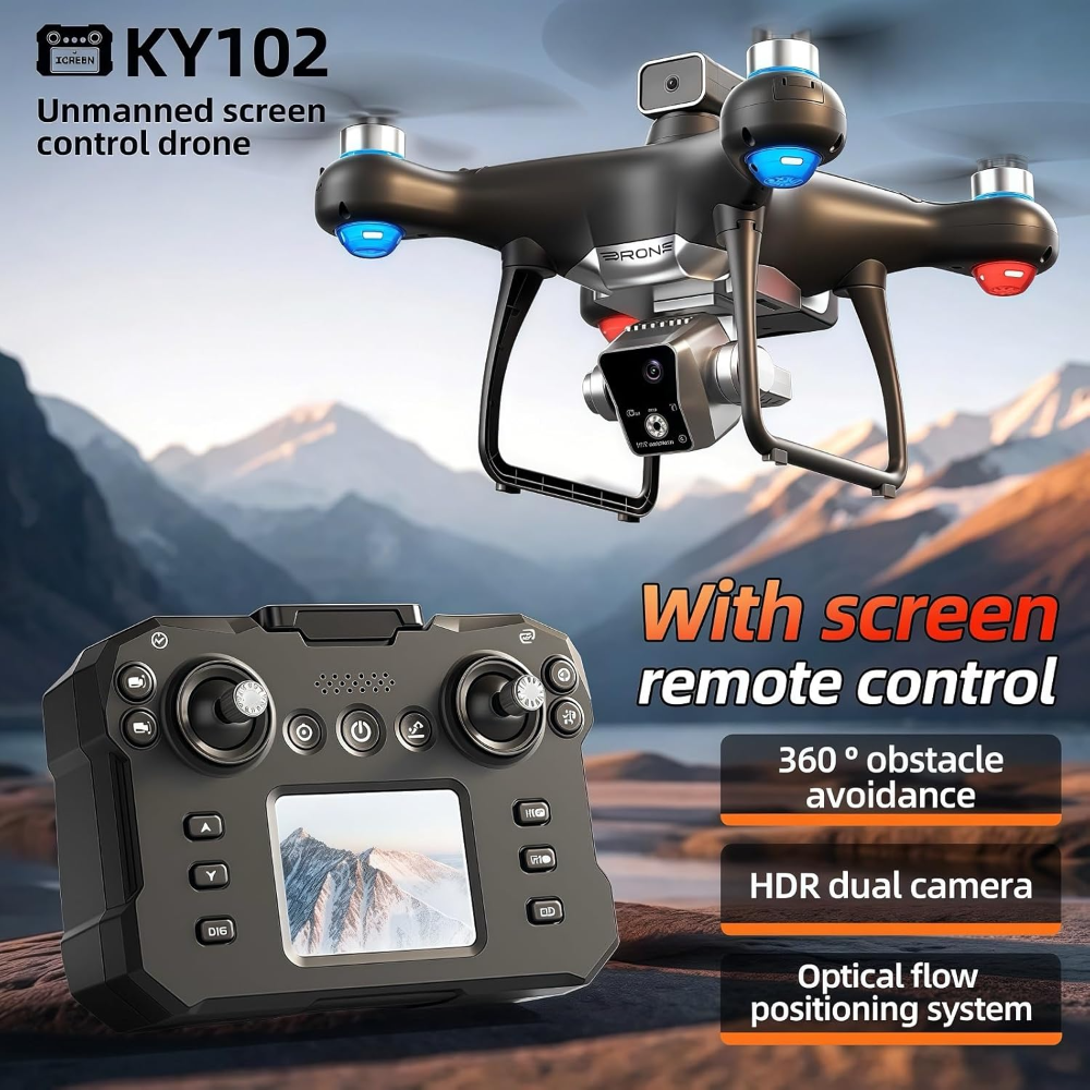 KY102 Max Drone 8K Triple Camera, Brushless, 4-Way Obstacle Avoidance, Screen Remote, Optical Flow, Long Flight Time