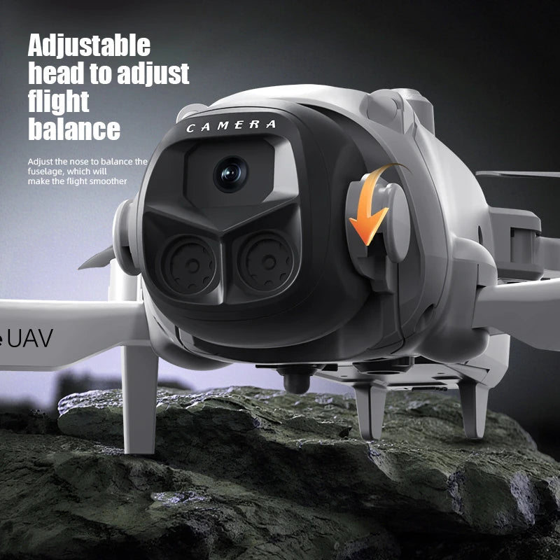 Drone with adjustable head feature on a rocky surface