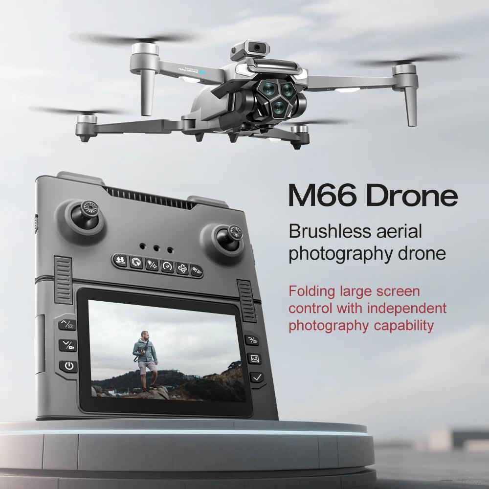 M66 Drone 8K HD Dual Camera, 5G FPV, Screen Remote Controller with Camera, Brushless Motor, 4-Sided Obstacle Avoidance, Optical Flow, 120° Wide Angle