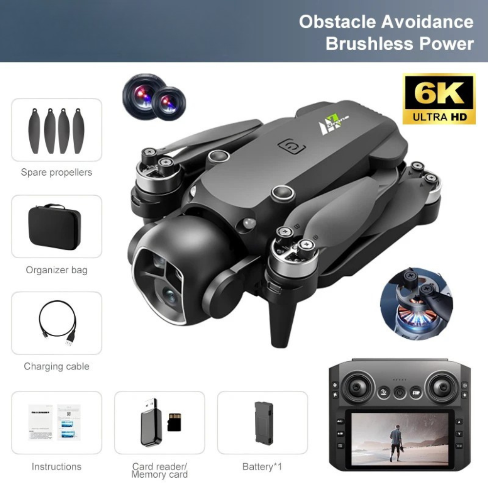M7 Drone 8K Dual Camera, Brushless Motors, GPS, 4.3” Screen Remote FPV, 5G WiFi, Optical Flow Hover, 90° Tilt Lens, Foldable Design