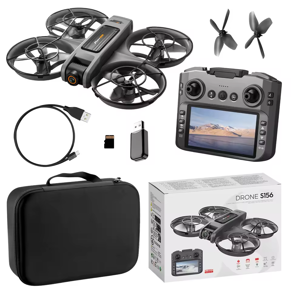 S156 Drone 8K Dual Camera, Brushless Motor, 360° Obstacle Avoidance, 4.5” FPV Screen Remote, LED Lights, Optical Flow, 2000m Range
