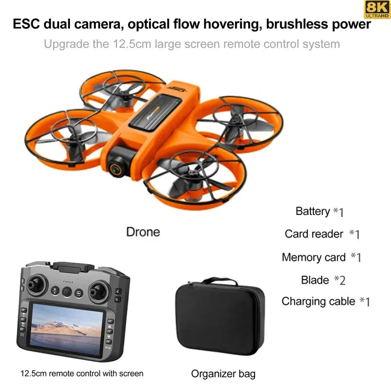 S156 Drone 8K Dual Camera, Brushless Motor, 360° Obstacle Avoidance, 4.5” FPV Screen Remote, LED Lights, Optical Flow, 2000m Range