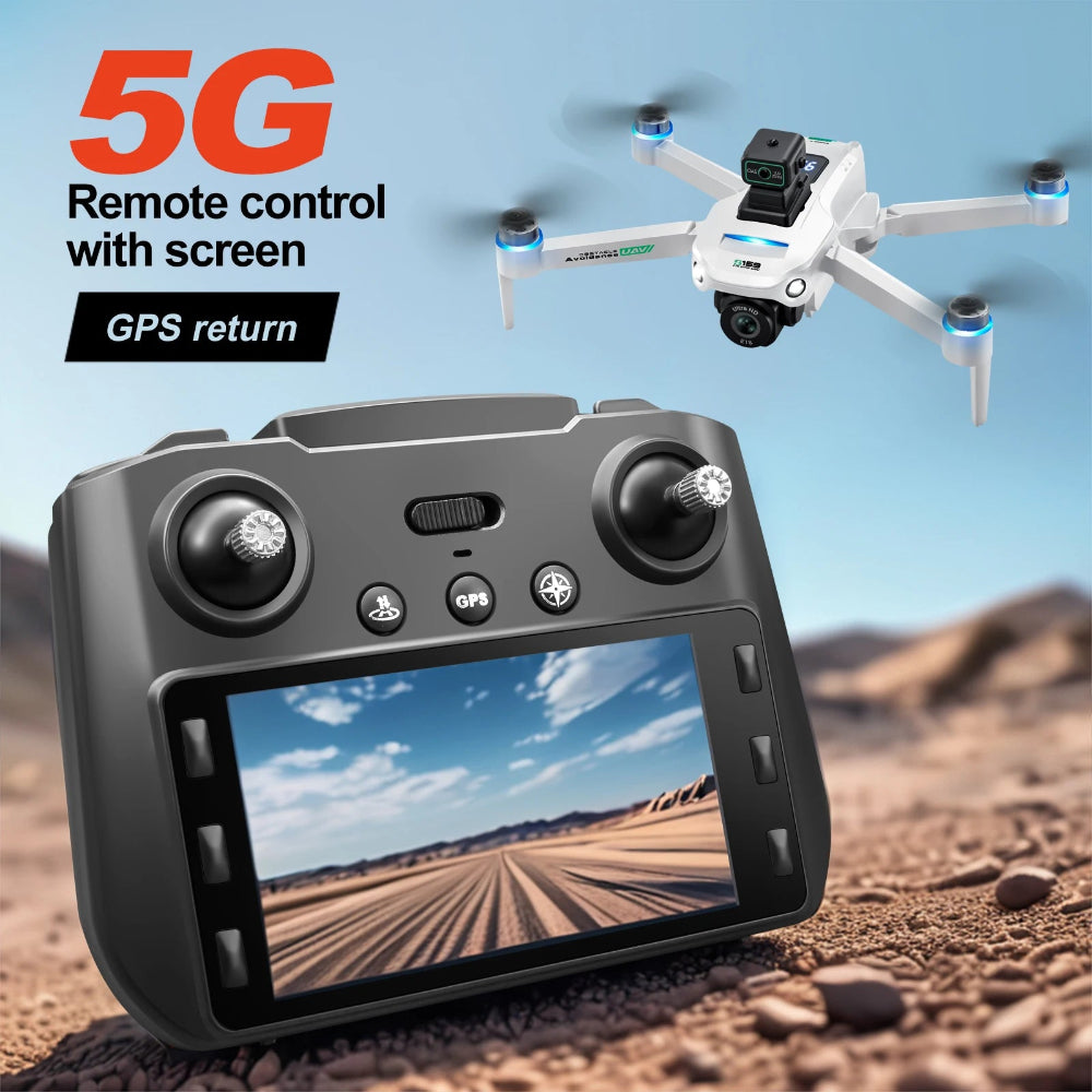 S159 GPS Drone 8K Dual Camera, 5G WiFi FPV, Obstacle Avoidance, Screen Remote, 360° Flight, Memory Card, Battery Display