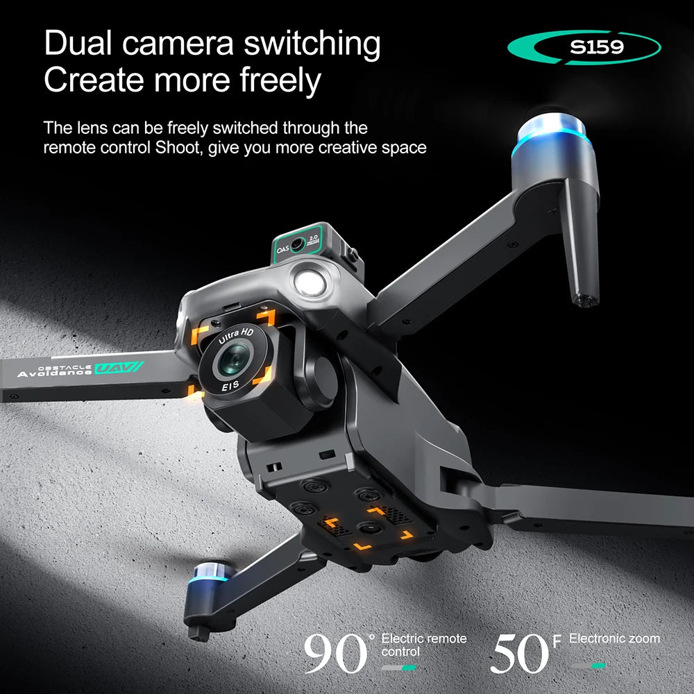 S159 GPS Drone 8K Dual Camera, 5G WiFi FPV, Obstacle Avoidance, Screen Remote, 360° Flight, Memory Card, Battery Display
