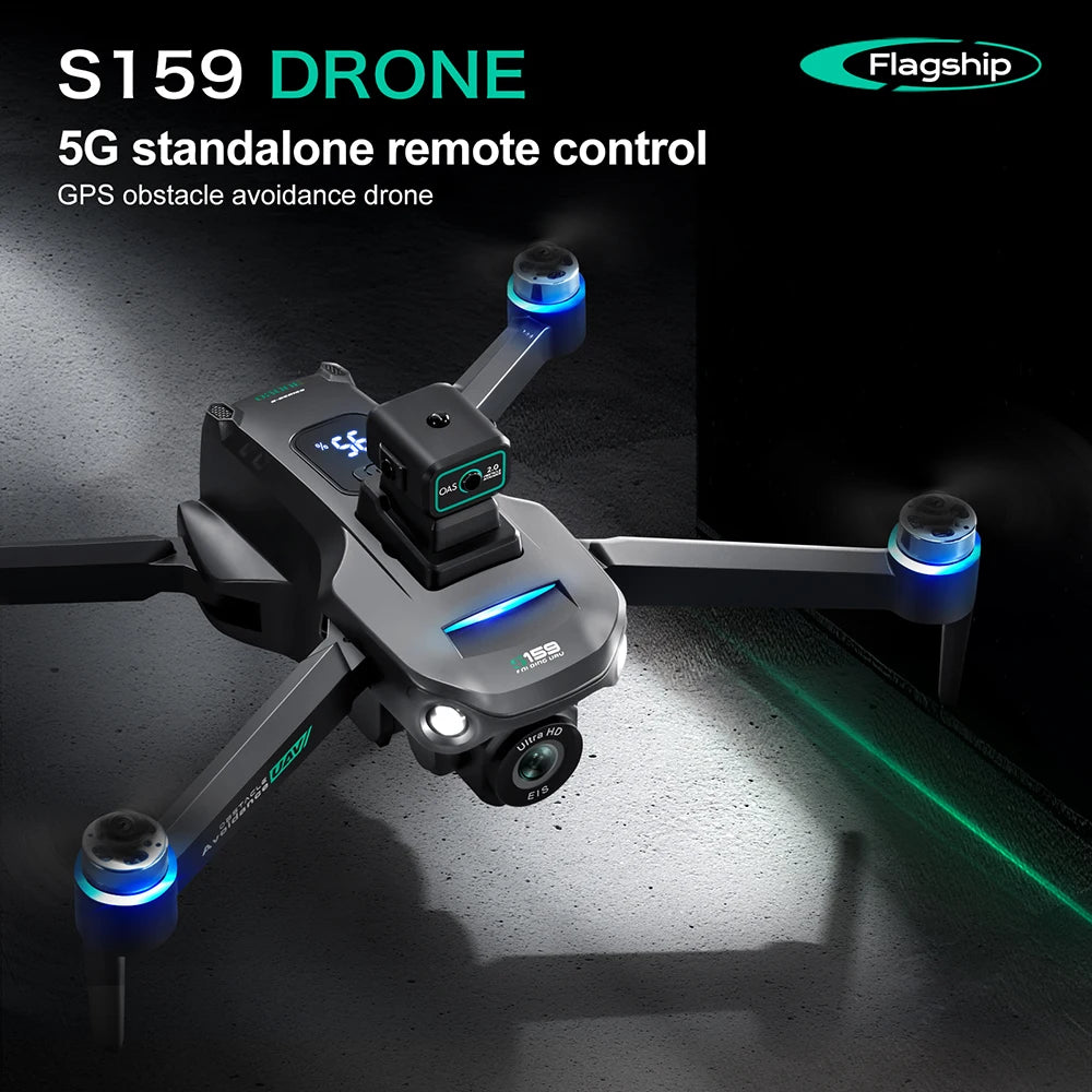 S159 GPS Drone 8K Dual Camera, 5G WiFi FPV, Obstacle Avoidance, Screen Remote, 360° Flight, Memory Card, Battery Display