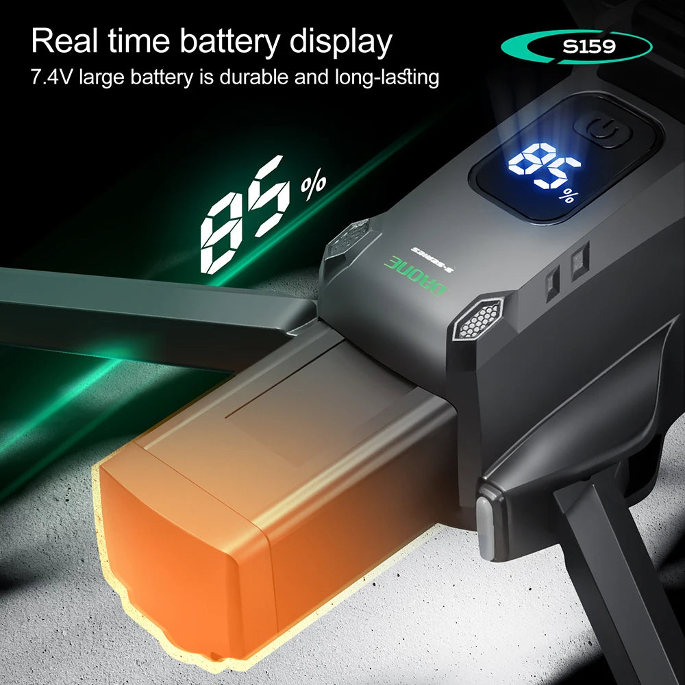 S159 GPS Drone 8K Dual Camera, 5G WiFi FPV, Obstacle Avoidance, Screen Remote, 360° Flight, Memory Card, Battery Display