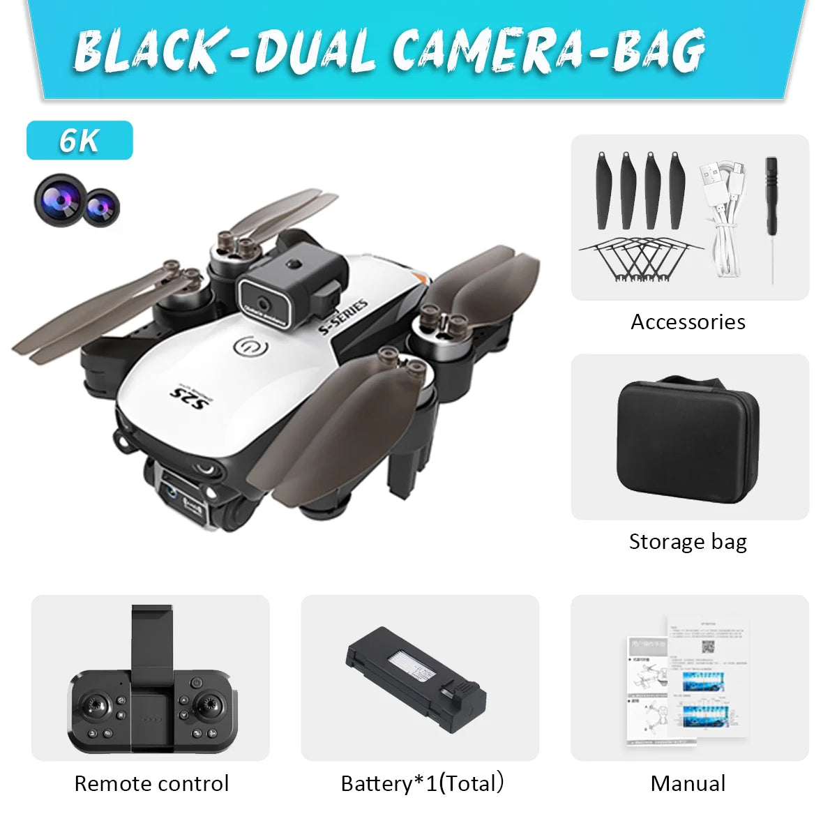 S2S 8K HD Drone with Obstacle Avoidance, EIS Stabilization, 120° Wide-Angle, Foldable, Gesture, App Control, 360° Roll, Storage Bag Included
