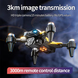 M5 Drone 8K Triple Camera, Optical Flow Positioning, Brushless Motors, 360° Roll, Foldable, WiFi Control