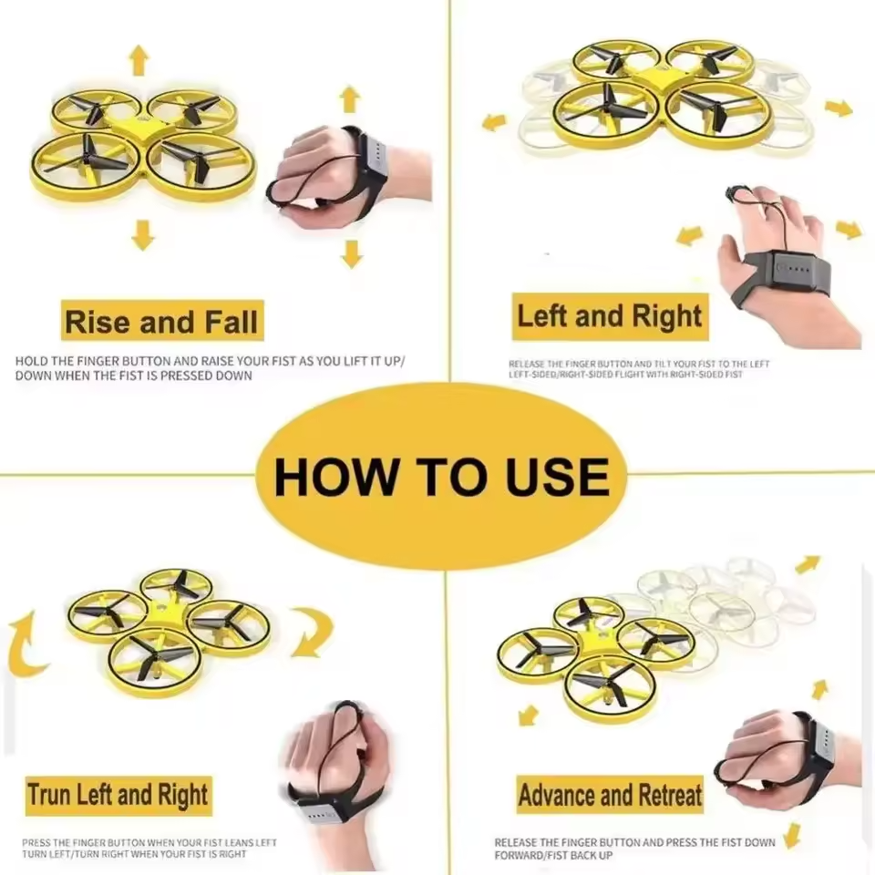 Smart Watch Remote Sensing Gesture Aircraft RC Mini Quadcopter 1080P