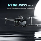 V168 8K GPS Drone, with 4-Way Obstacle Avoidance, 3000M Range, Foldable 5G WiFi FPV, Altitude Hold, One-Key Return