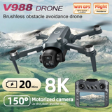 V988 8K Brushless Drone, 5.6” Screen Remote, Dual Camera EIS, Obstacle Avoidance, Servo Gimbal, 148g Ultra-Light, 3KM Range, 20 Min Flight