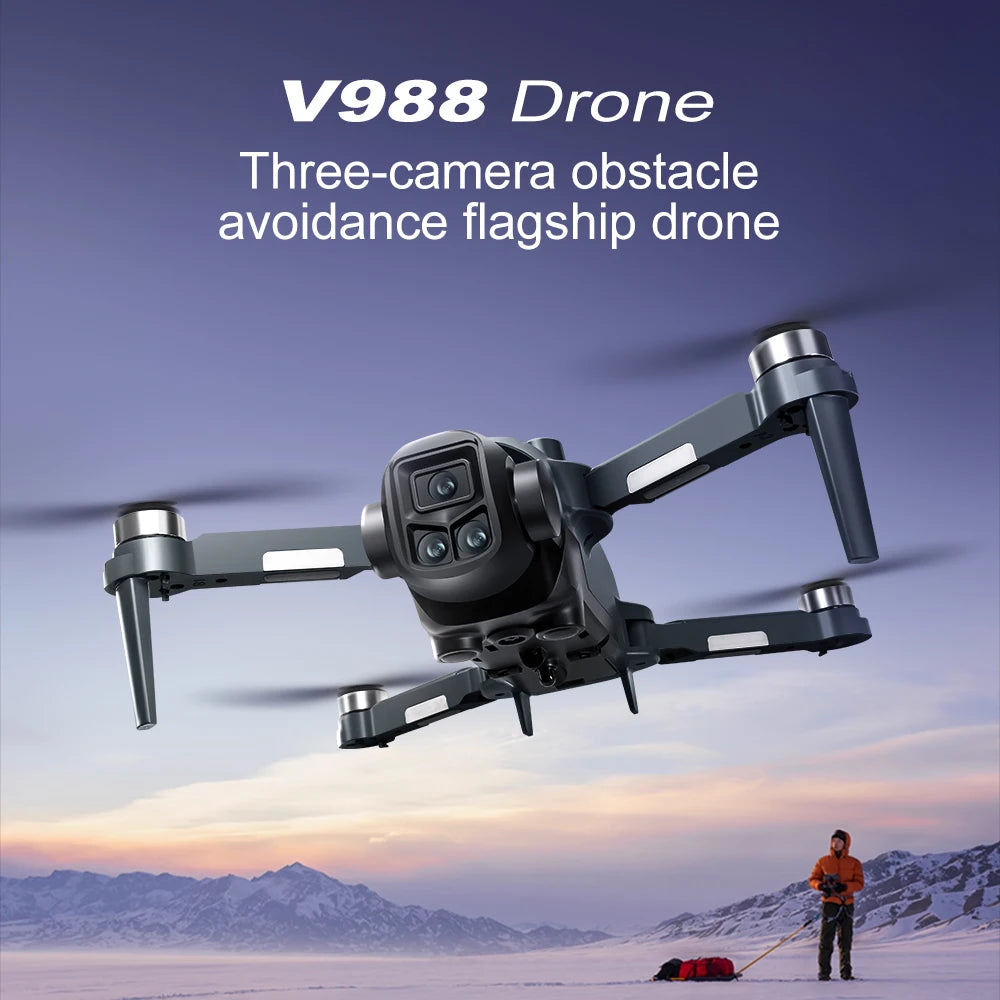 V988 8K Brushless Drone, 5.6” Screen Remote, Dual Camera EIS, Obstacle Avoidance, Servo Gimbal, 148g Ultra-Light, 3KM Range, 20 Min Flight