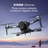 V988 8K Brushless Drone, 5.6” Screen Remote, Dual Camera EIS, Obstacle Avoidance, Servo Gimbal, 148g Ultra-Light, 3KM Range, 20 Min Flight