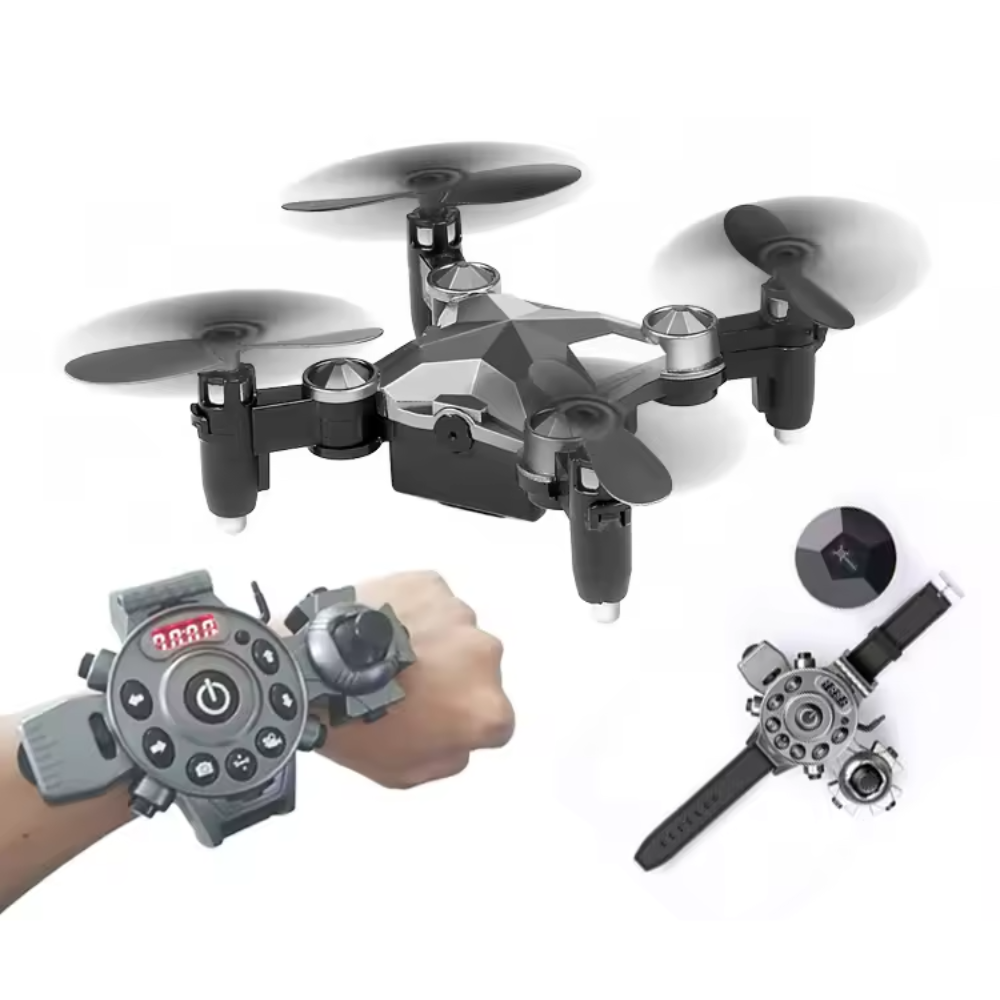 Wrist Drone with FPV Camera, Live Video, Foldable Mini Quadcopter, Watch Style Controller, Compact, Safe Design