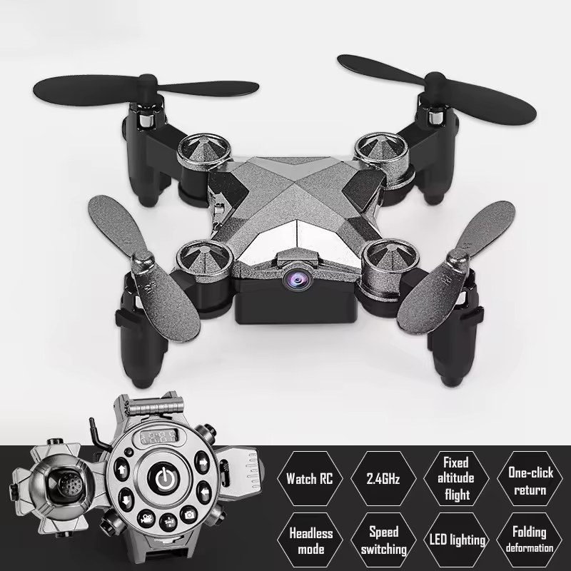 Wrist Drone with FPV Camera, Live Video, Foldable Mini Quadcopter, Watch Style Controller, Compact, Safe Design