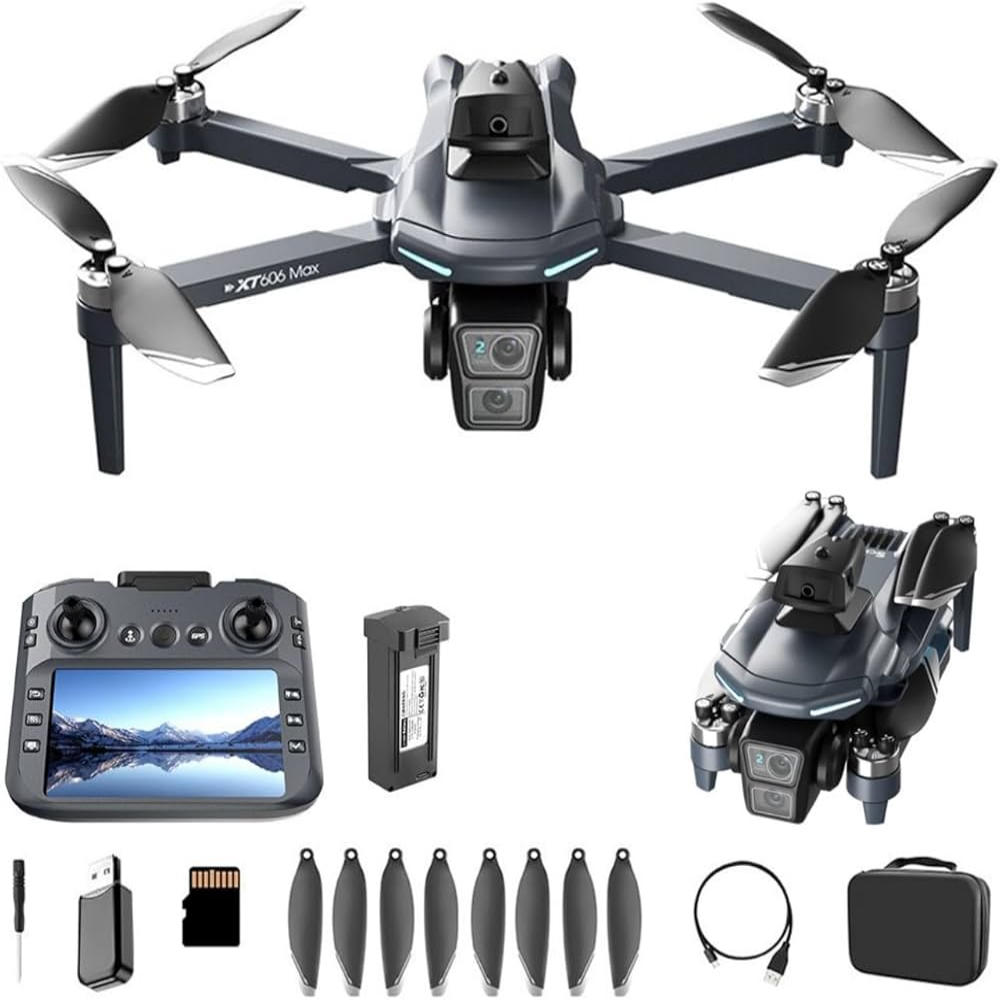 XT606 MAX GPS Drone 8K Dual Camera, 5.6” HD Screen Remote, 360° Obstacle Avoidance, Servo Gimbal EIS, Brushless Motors, 3KM Range, 25 Min Flight