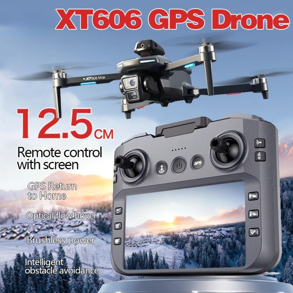XT606 MAX GPS Drone 8K Dual Camera, 5.6” HD Screen Remote, 360° Obstacle Avoidance, Servo Gimbal EIS, Brushless Motors, 3KM Range, 25 Min Flight