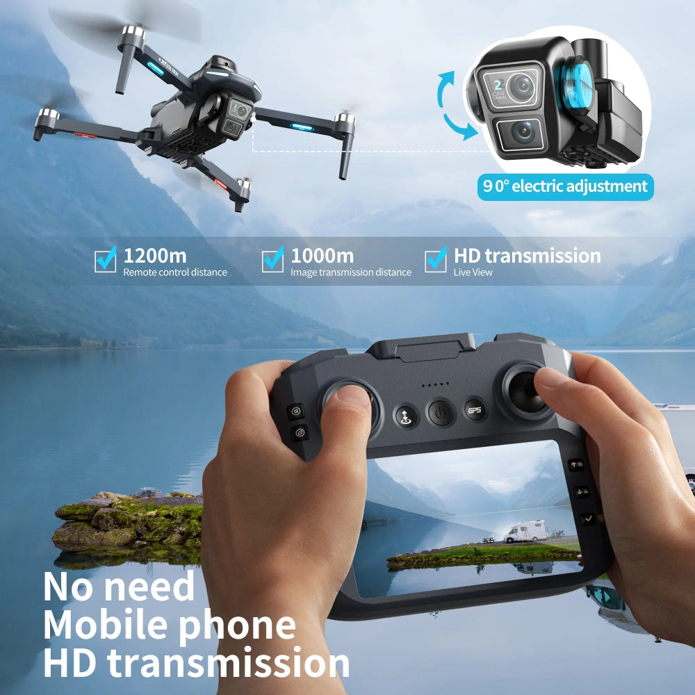 XT606 MAX GPS Drone 8K Dual Camera, 5.6” HD Screen Remote, 360° Obstacle Avoidance, Servo Gimbal EIS, Brushless Motors, 3KM Range, 25 Min Flight