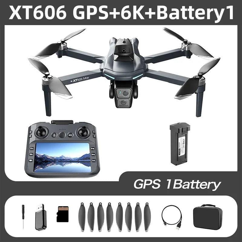 XT606 MAX GPS Drone 8K Dual Camera, 5.6” HD Screen Remote, 360° Obstacle Avoidance, Servo Gimbal EIS, Brushless Motors, 3KM Range, 25 Min Flight