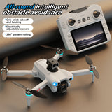 AE5 Pro drone with all-round intelligent obstacle avoidance flying over mountains