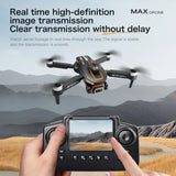 GT5 camera drone with screen remote controller showing live HD video over a mountain landscape
