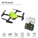 K10 mini drone with 4K camera and phone-holder remote controller on a white background