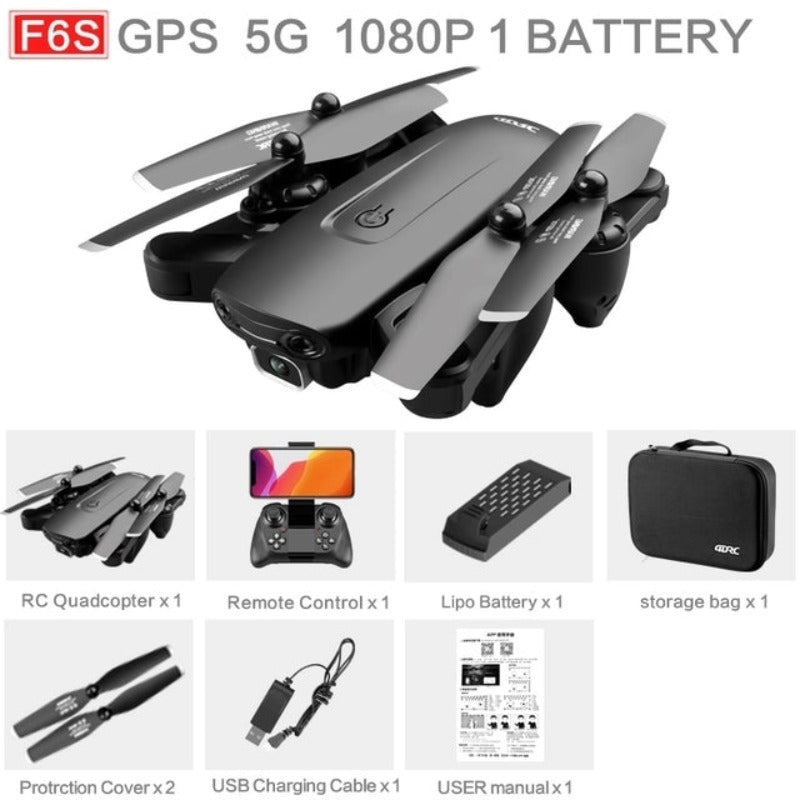 F6 Drone GPS 4K Foldable 5G WiFi Quadcopter with Adjustable HD Camera, Smart Flight Modes, Long Range and Return Home