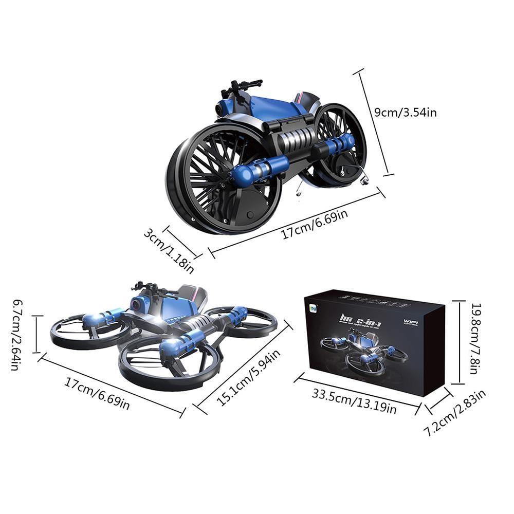 Quadcopter Motorcycle Drone, 2-in-1 RC Drone and Motorcycle, WiFi Camera, Altitude Hold, Headless Mode, Beginner Friendly