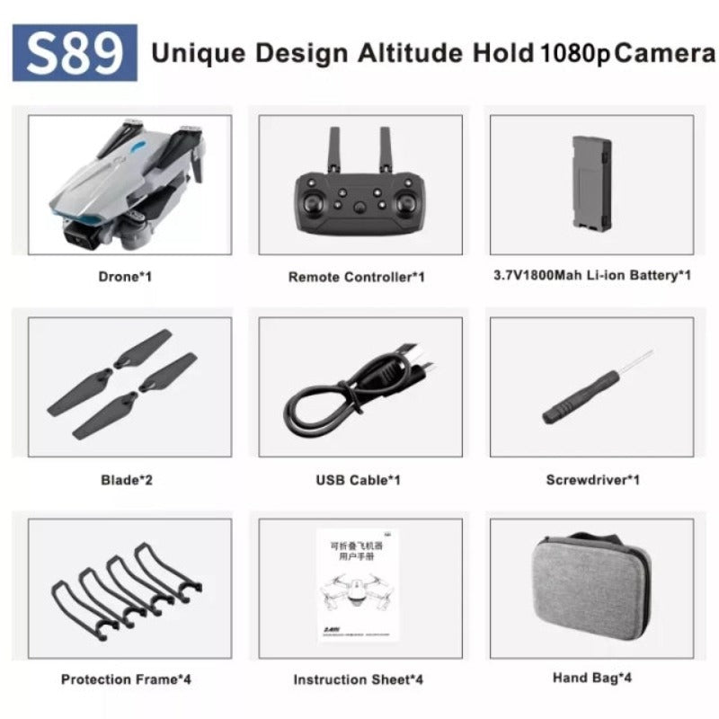 S89 PRO RC Mini Drone, 4K HD Dual Camera, Foldable Quadcopter, WiFi FPV, Altitude Hold, Headless Mode, One-Key Return, Trajectory Flight